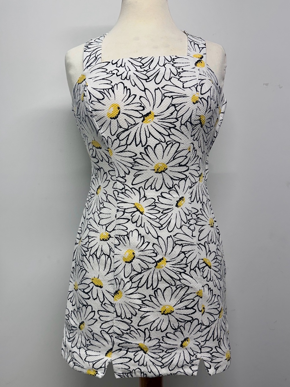 Vintage L.A. Glo Daisy Floral Cotton Mini Dress Cross Back